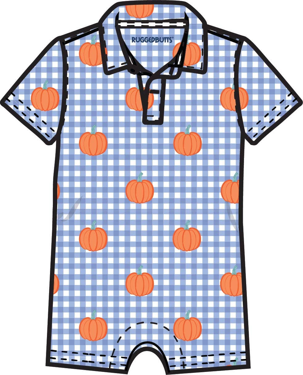 Boys Pumpkin Patch Gingham Knit Short Sleeve Performance Polo Romper