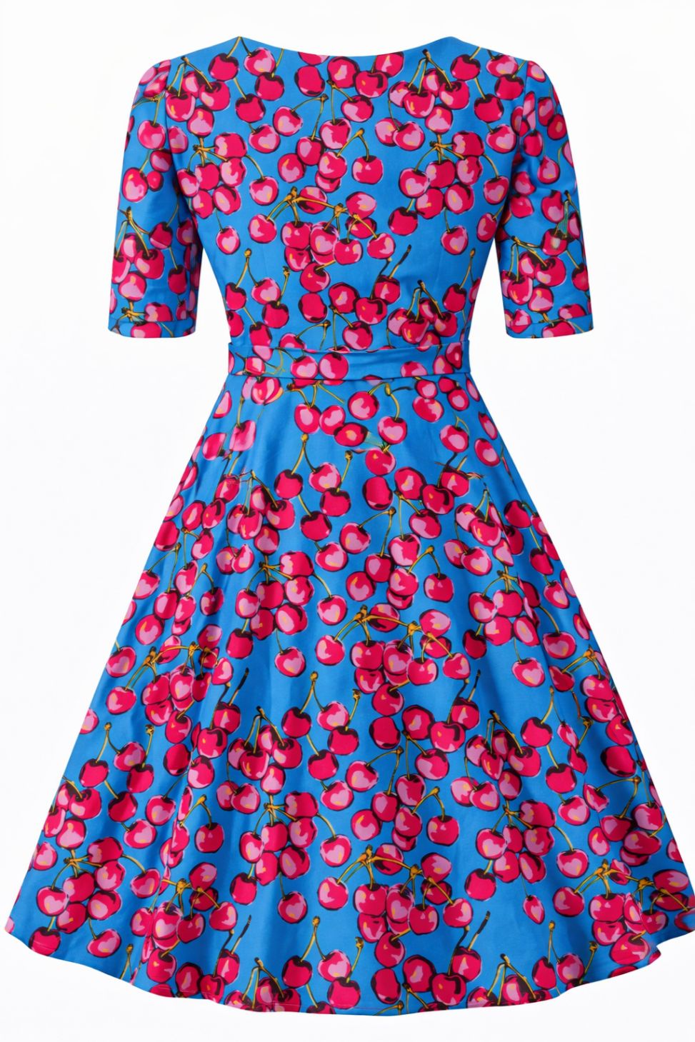 Matilda Summer Cherry Wrap Dress In Blue