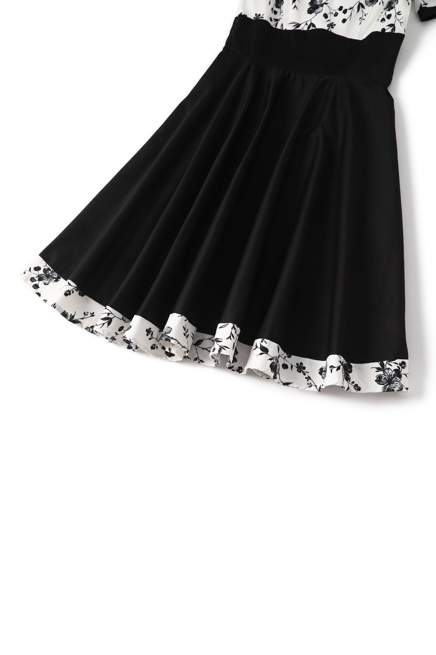 Darlene White & Black Floral Roll Collar Dress