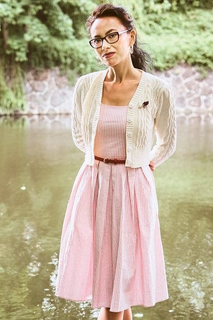 Amanda Pink Pin Striped Swing Dress