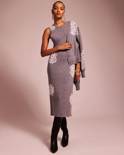 Luciana Wool Embellished Sweater Midi Dress