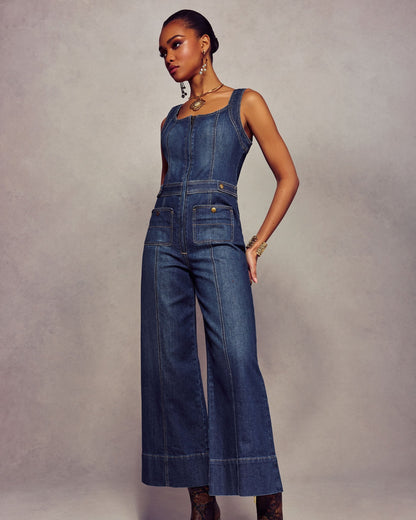 Janet Cropped Wide Leg Denim Jumpsuit