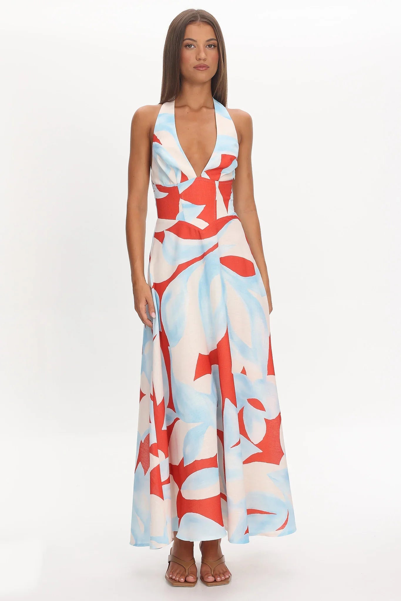 Riga Halterneck Maxi Dress Blue Multi