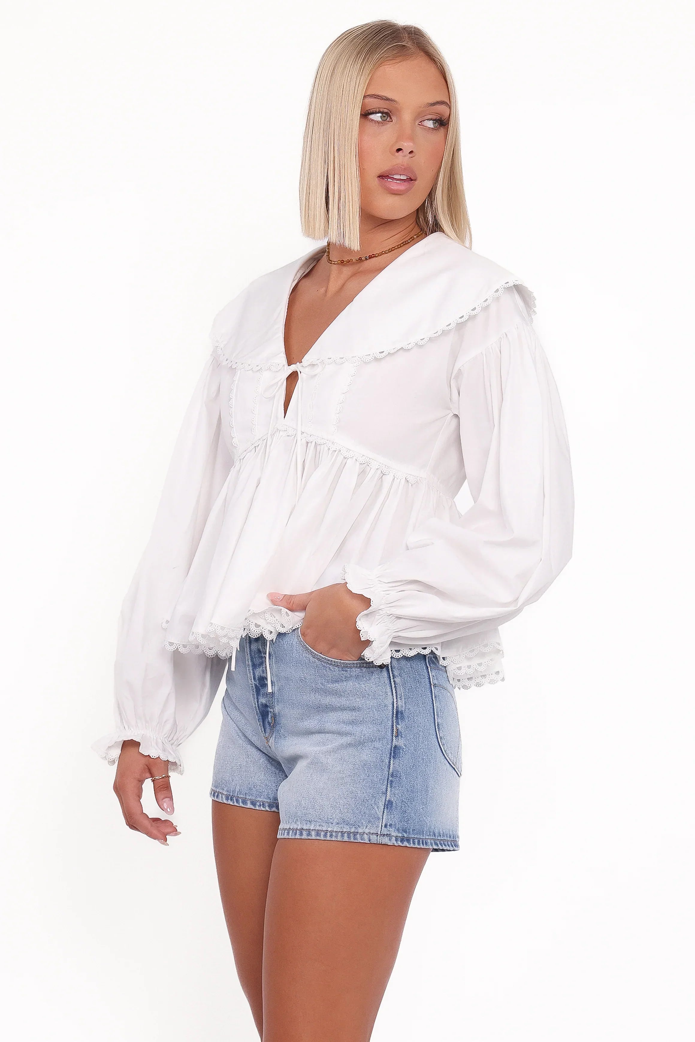 Orly Lace Trim Top - Off White