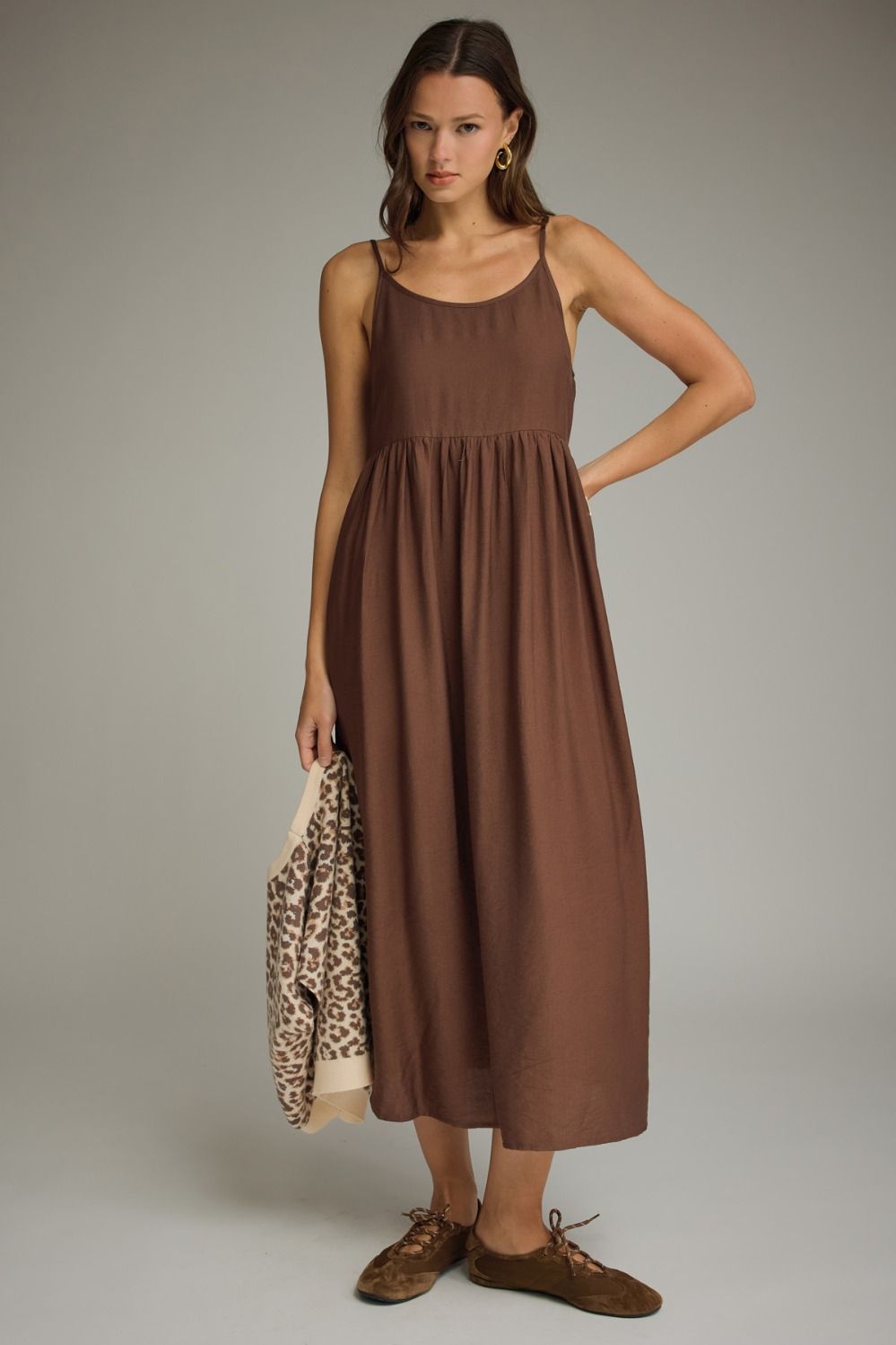 Brown dress with leopard over lay