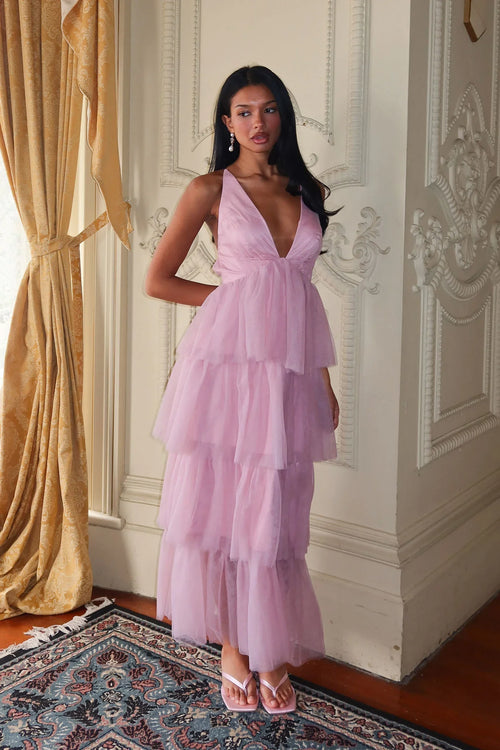 Auguste Tiered Frill Midi Dress Blush