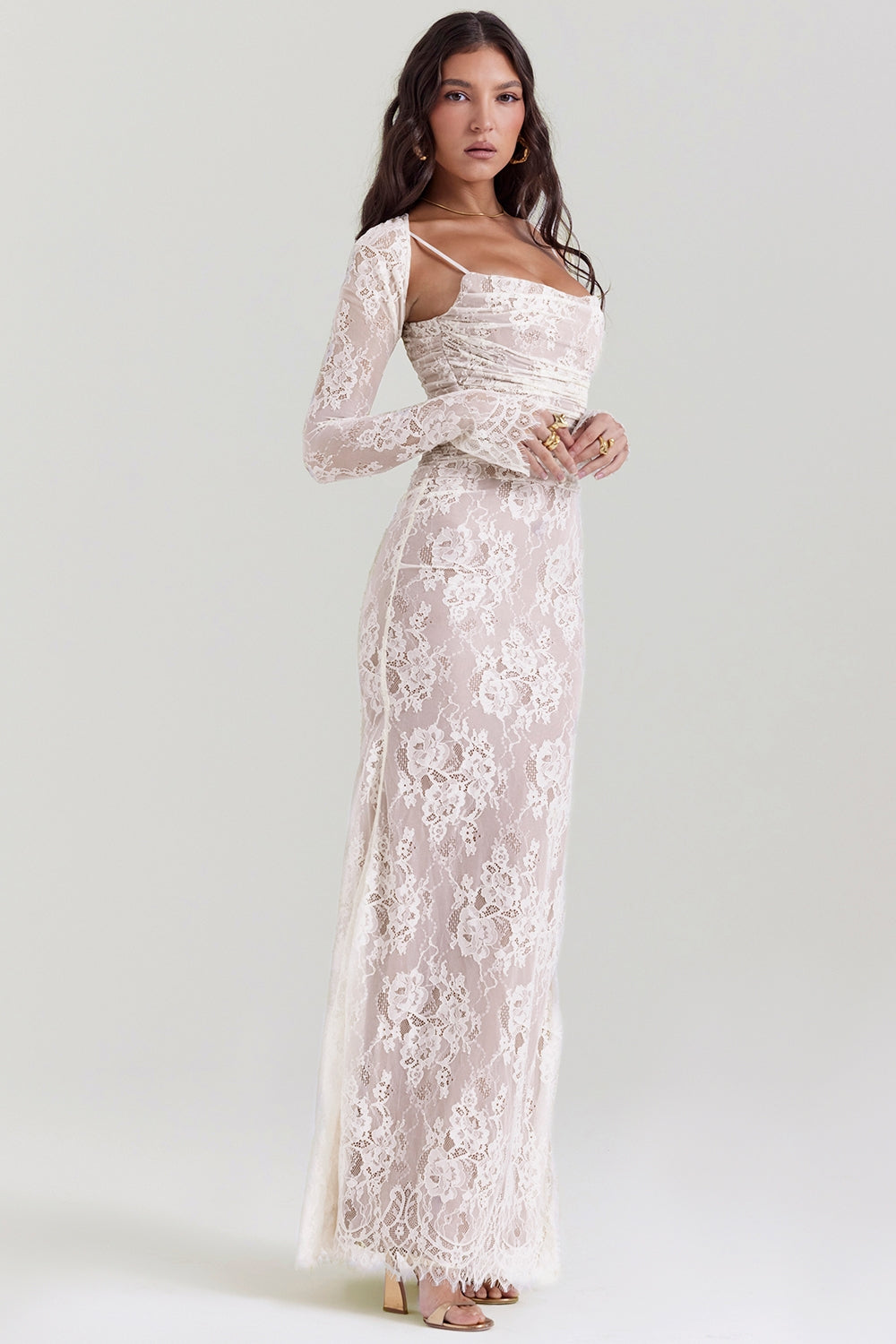 vintage cream lace maxi dress