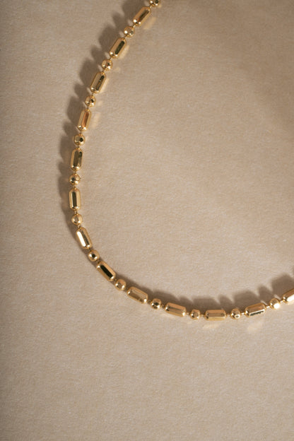 14K Solid Gold Bar Station Chain Bracelet