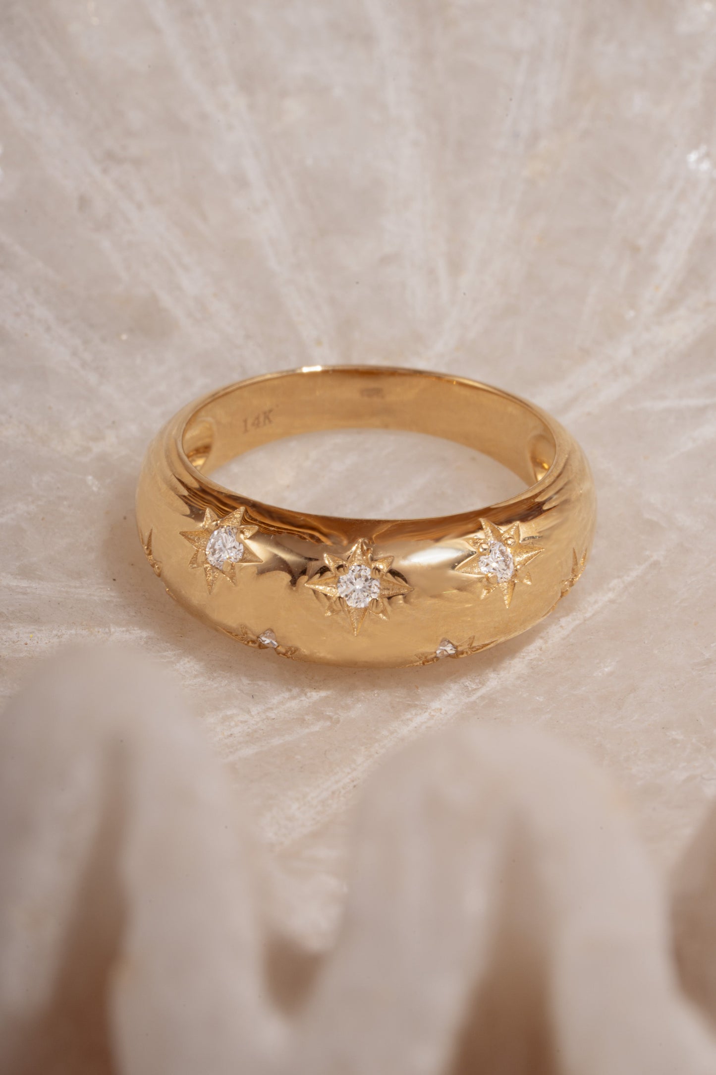 14K Solid Gold Star Dome Lab Grown Diamond Ring