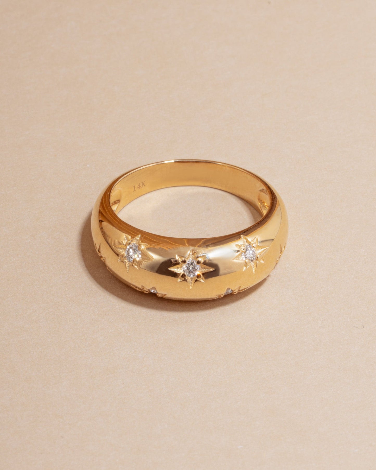 14K Solid Gold Star Dome Lab Grown Diamond Ring