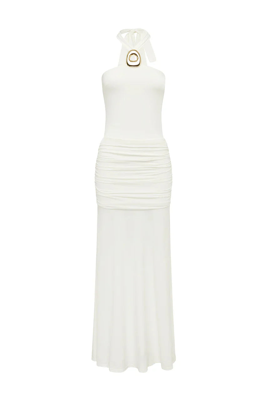 ALOLA HALTER MAXI DRESS - WHITE