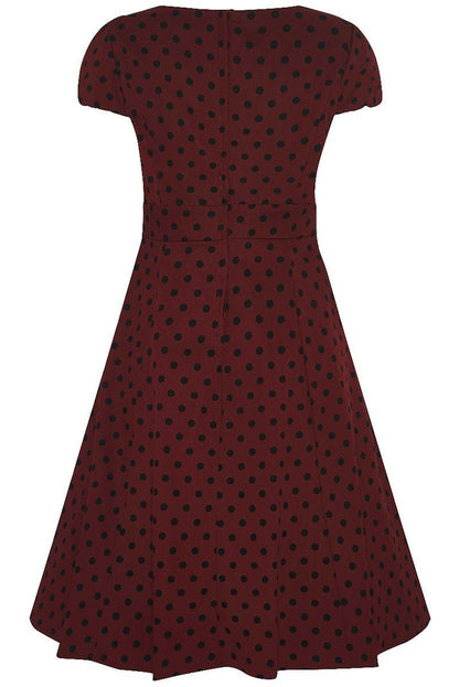 Claudia Flirty Fifties Polka Dot Dress in Burgundy-Black