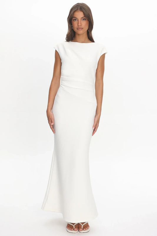 Zarae Cap Sleeve Surplice Back Maxi Dress White