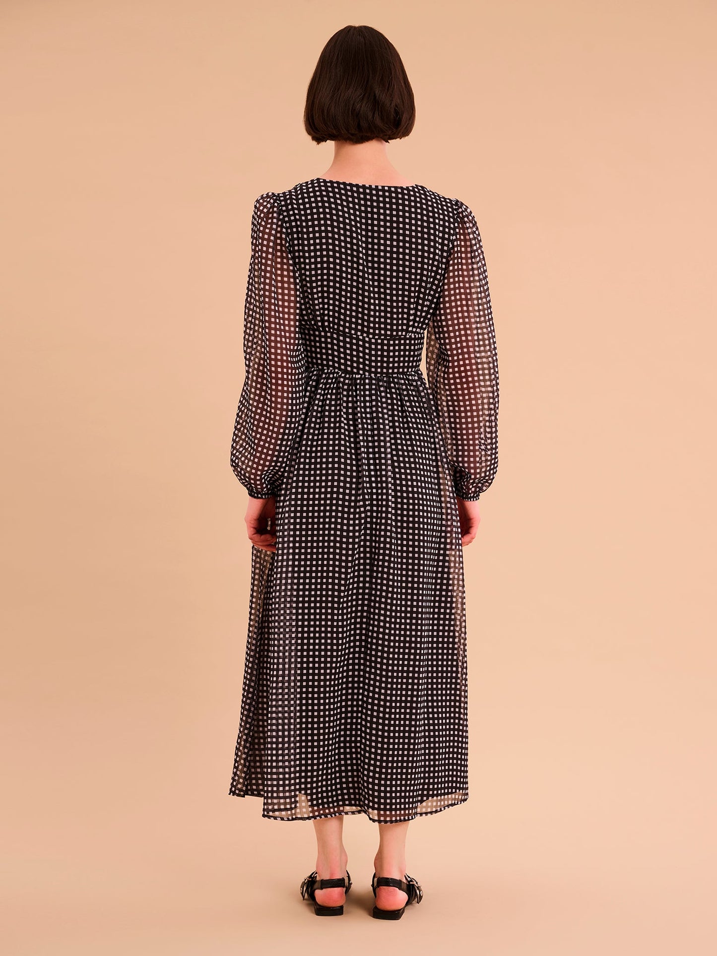 Gabriella Dress in Mono Gingham Print