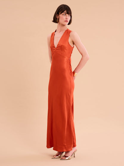 Nova Tie Back Dress in Burnt Orange