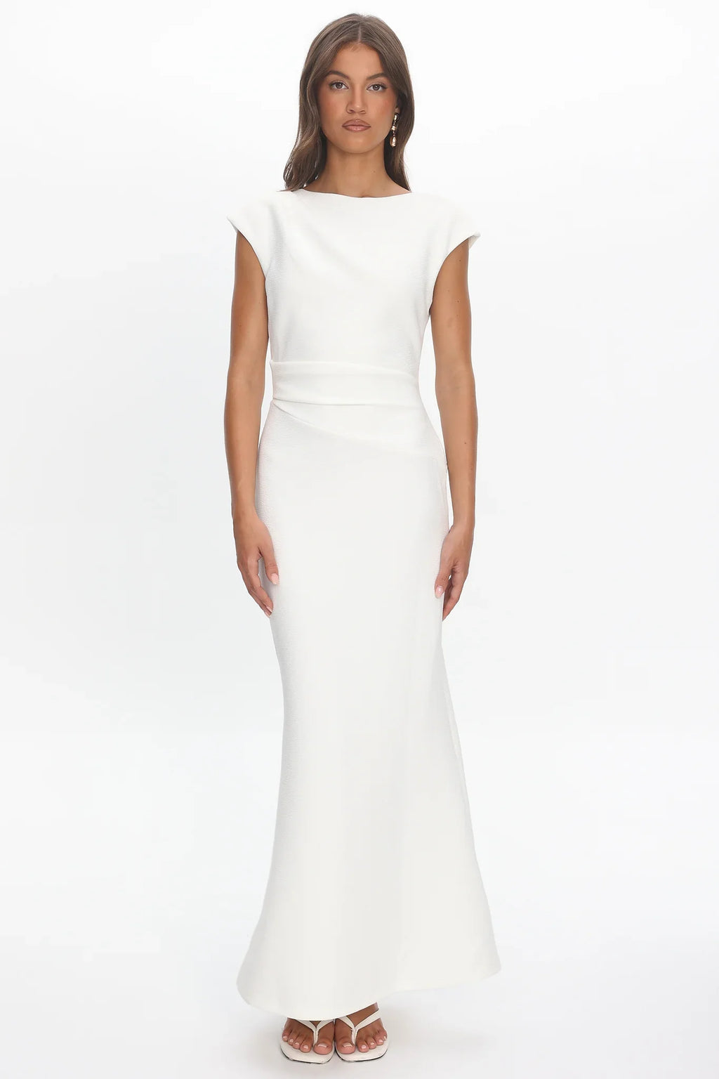 Zarae Cap Sleeve Surplice Back Maxi Dress White