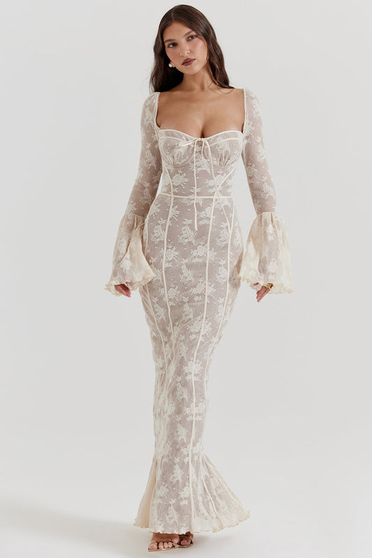 vintage cream lace maxi dress