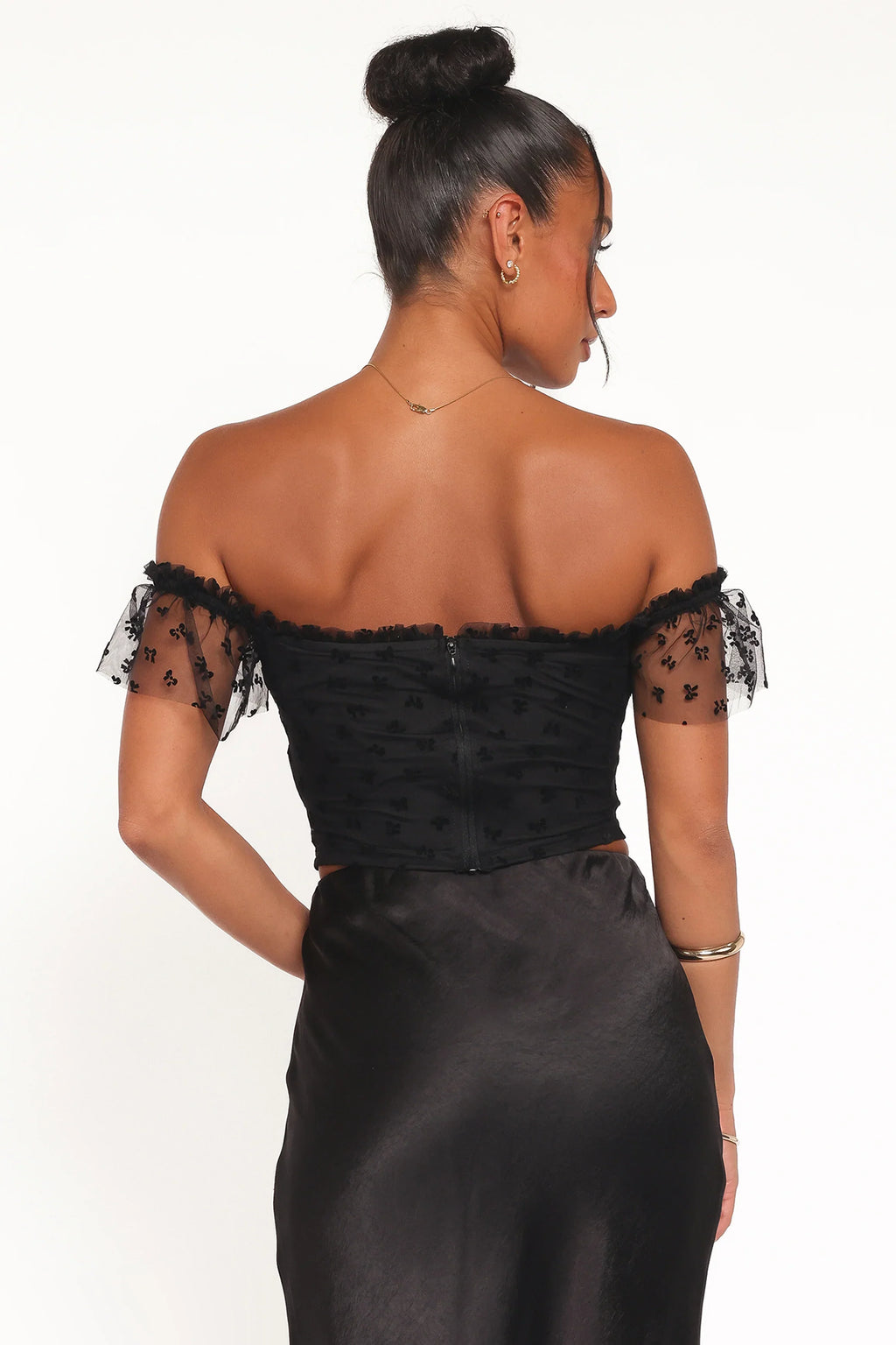 Aster Off Shoulder Mesh Top - Black