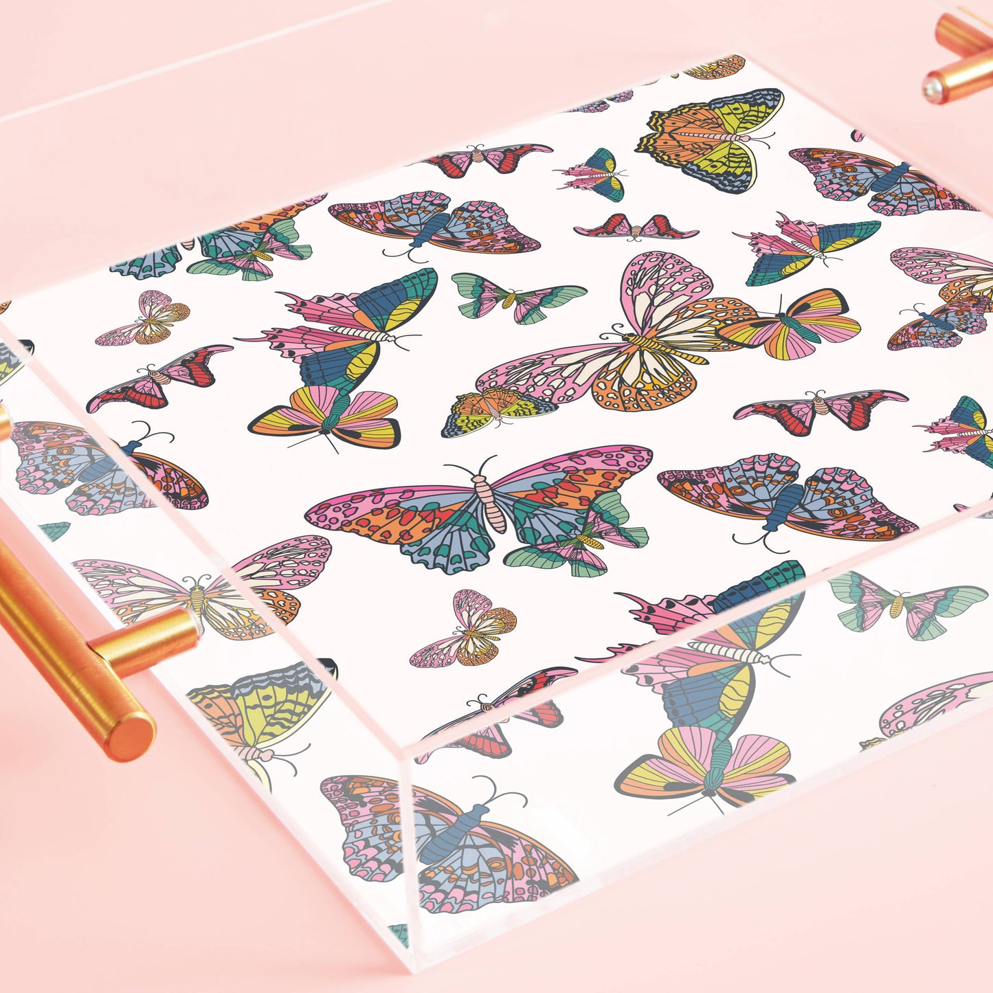 Butterfly Kisses Acrylic Tray With Gold Handles