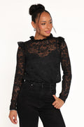 Lettie Lace Ruffle Top - Black