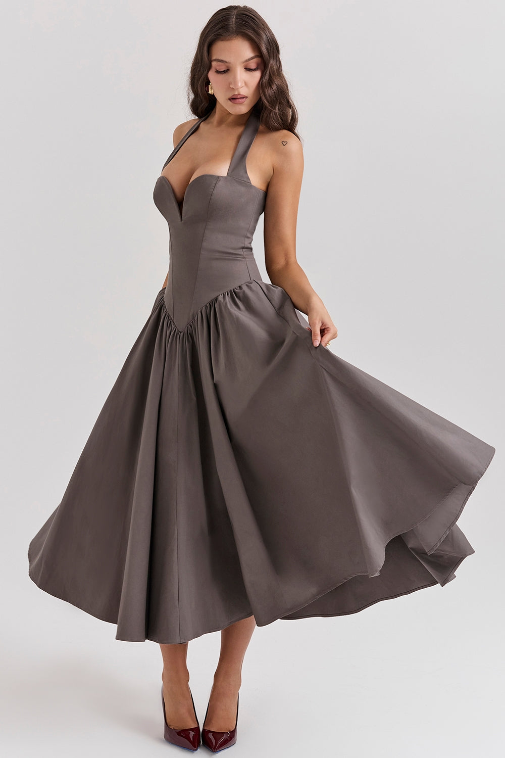 smoke halter midi dress