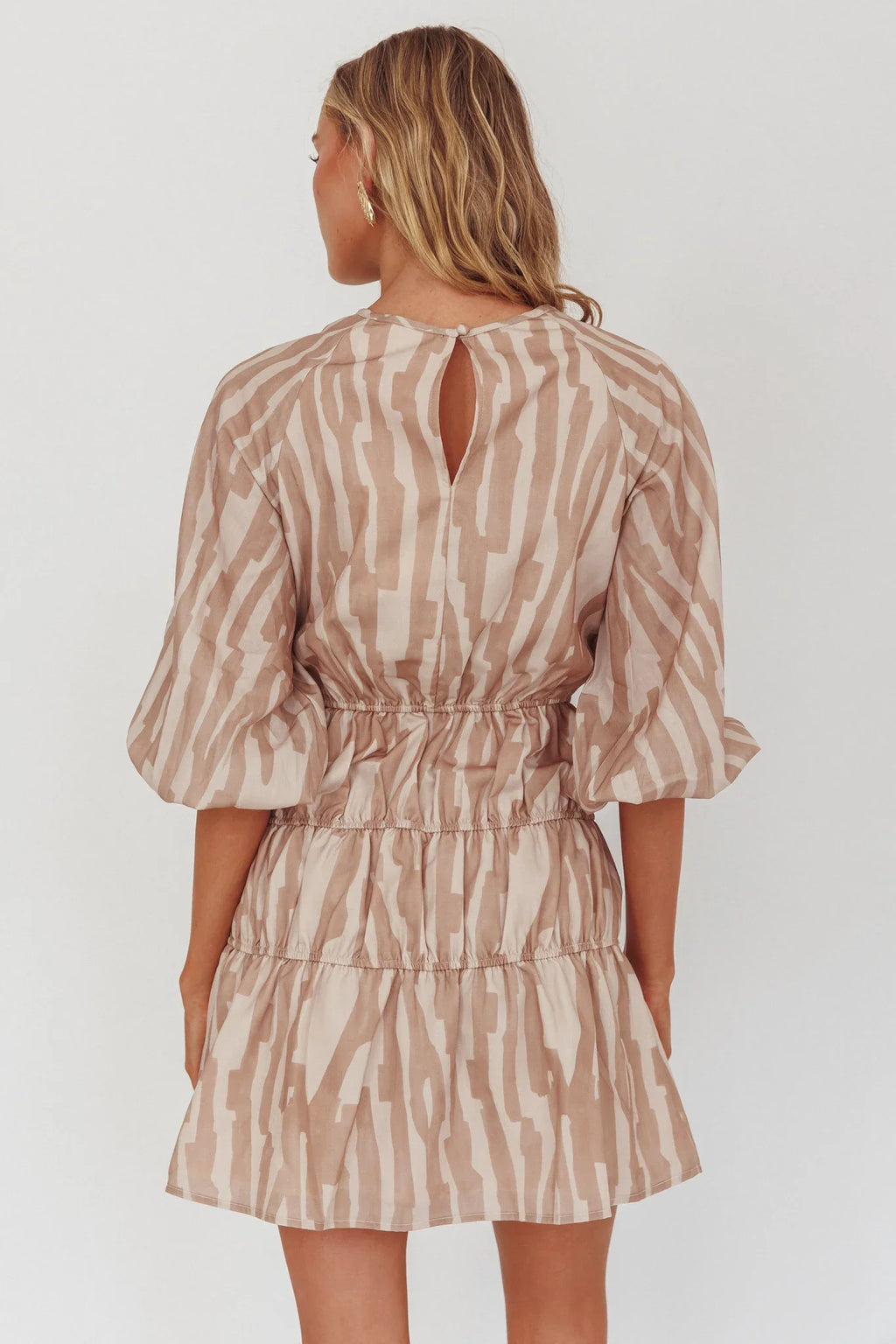 Ezriah Puff Sleeve Mini Dress Print Coffee