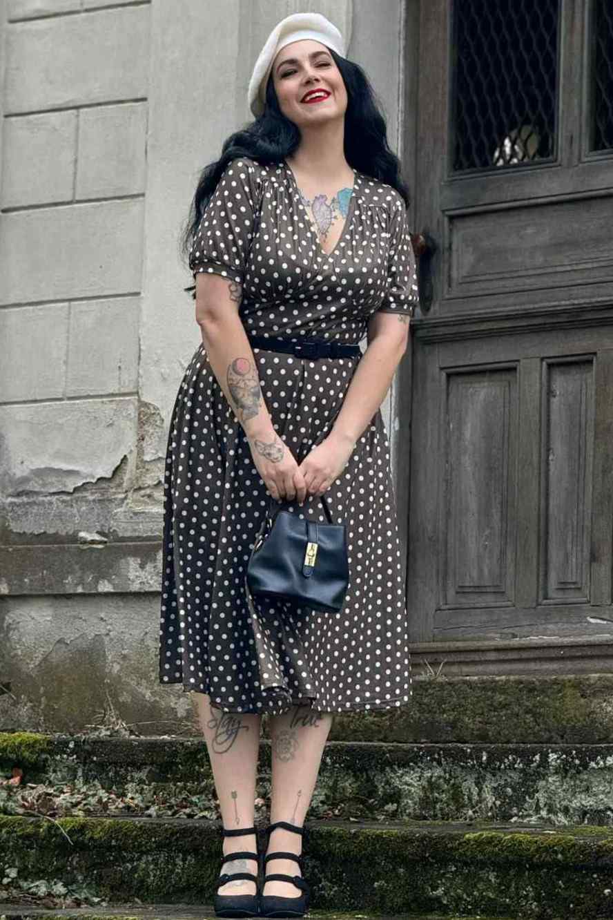 Julia 50s Style Brown Polka Dot Day Dress