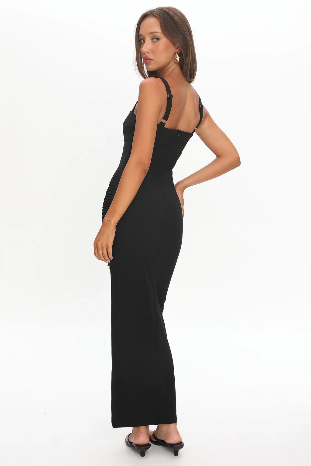 Zenya Split Ruched Midi Dress Black