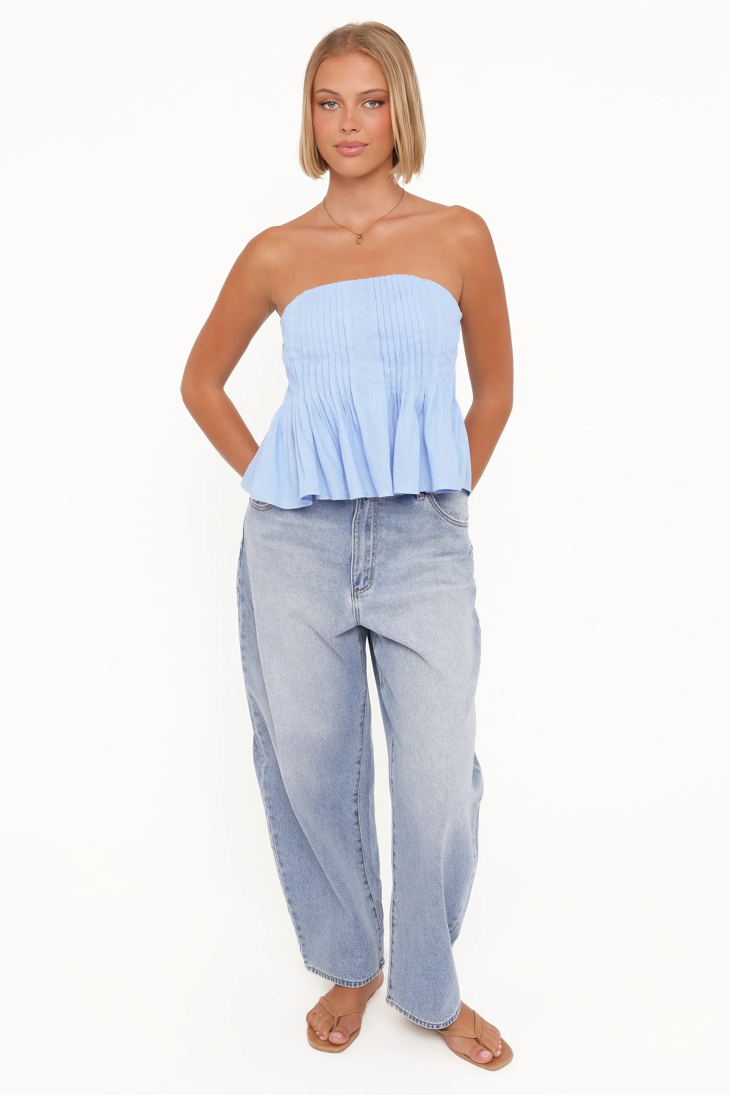 Cagnes Strapless Peplum Top - Blue