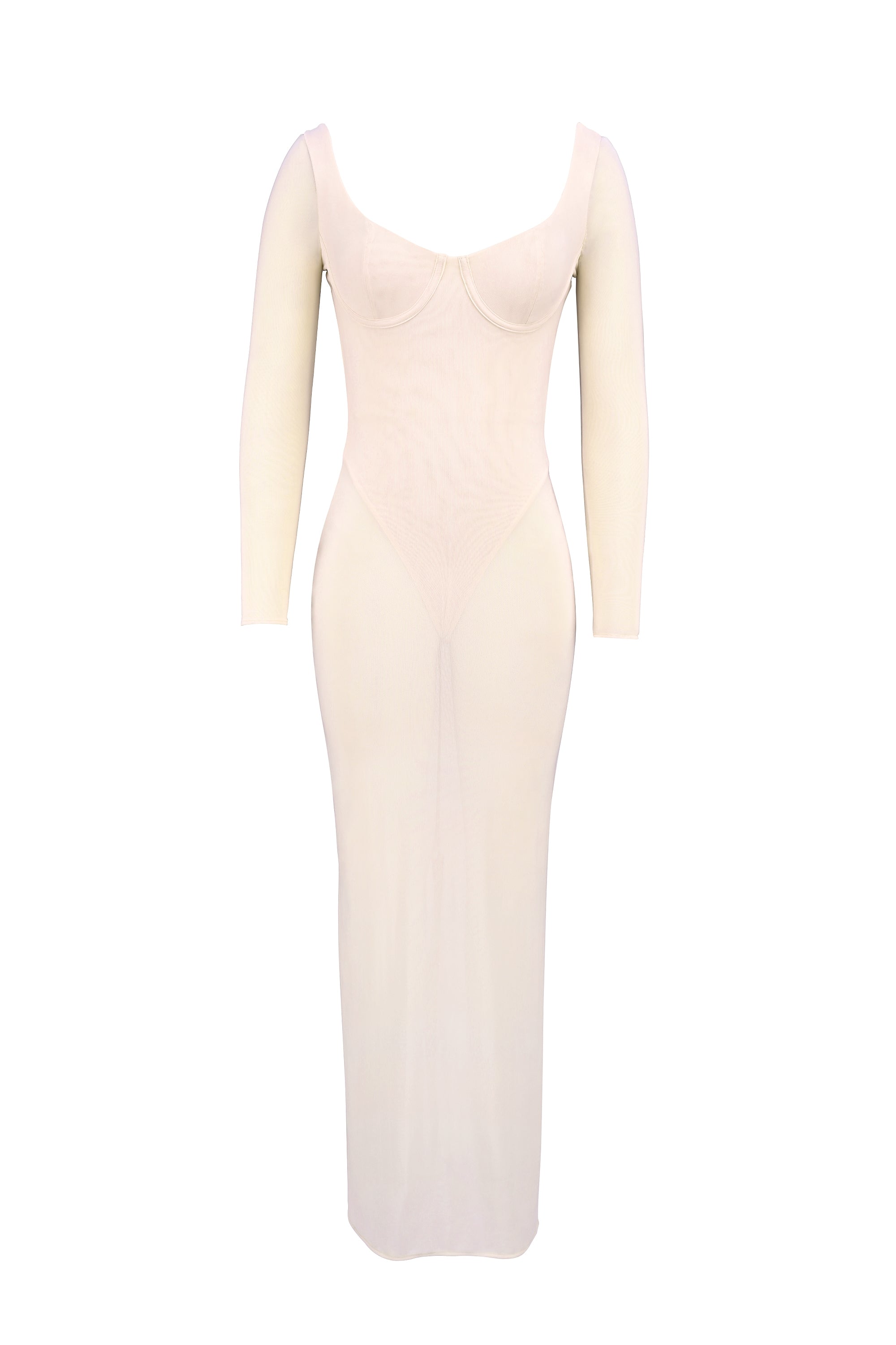 blush mesh maxi dress with bodysuit