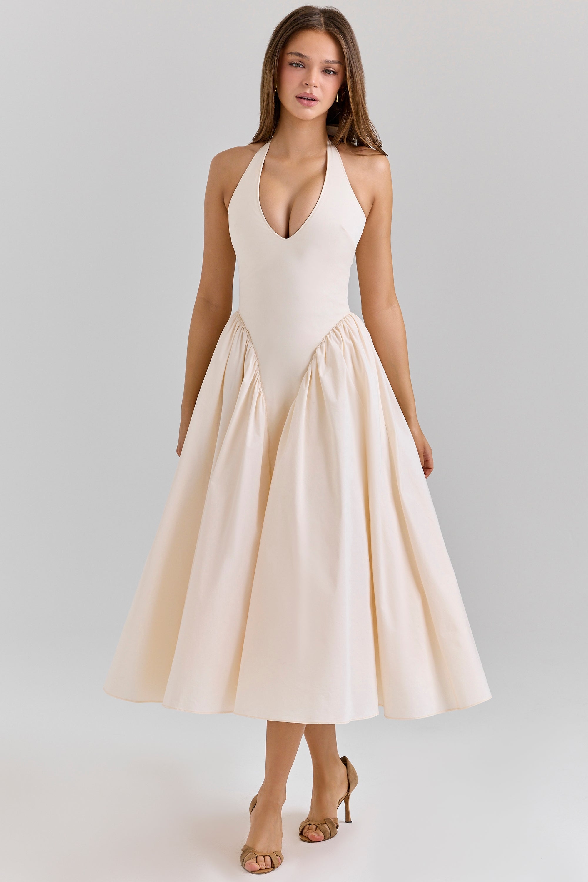ecru stretch cotton midi sundress