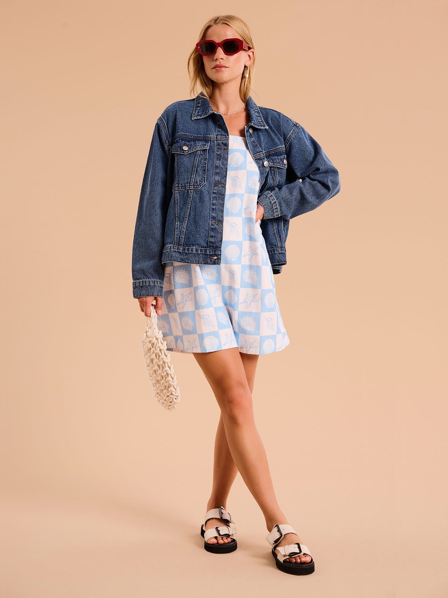 Annabella Dress in Shell Checkerboard Print