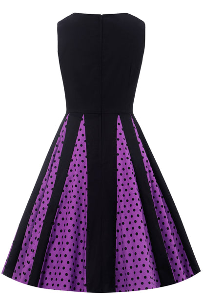 Judith Pleated Black/Purple Dress With Polka Dots