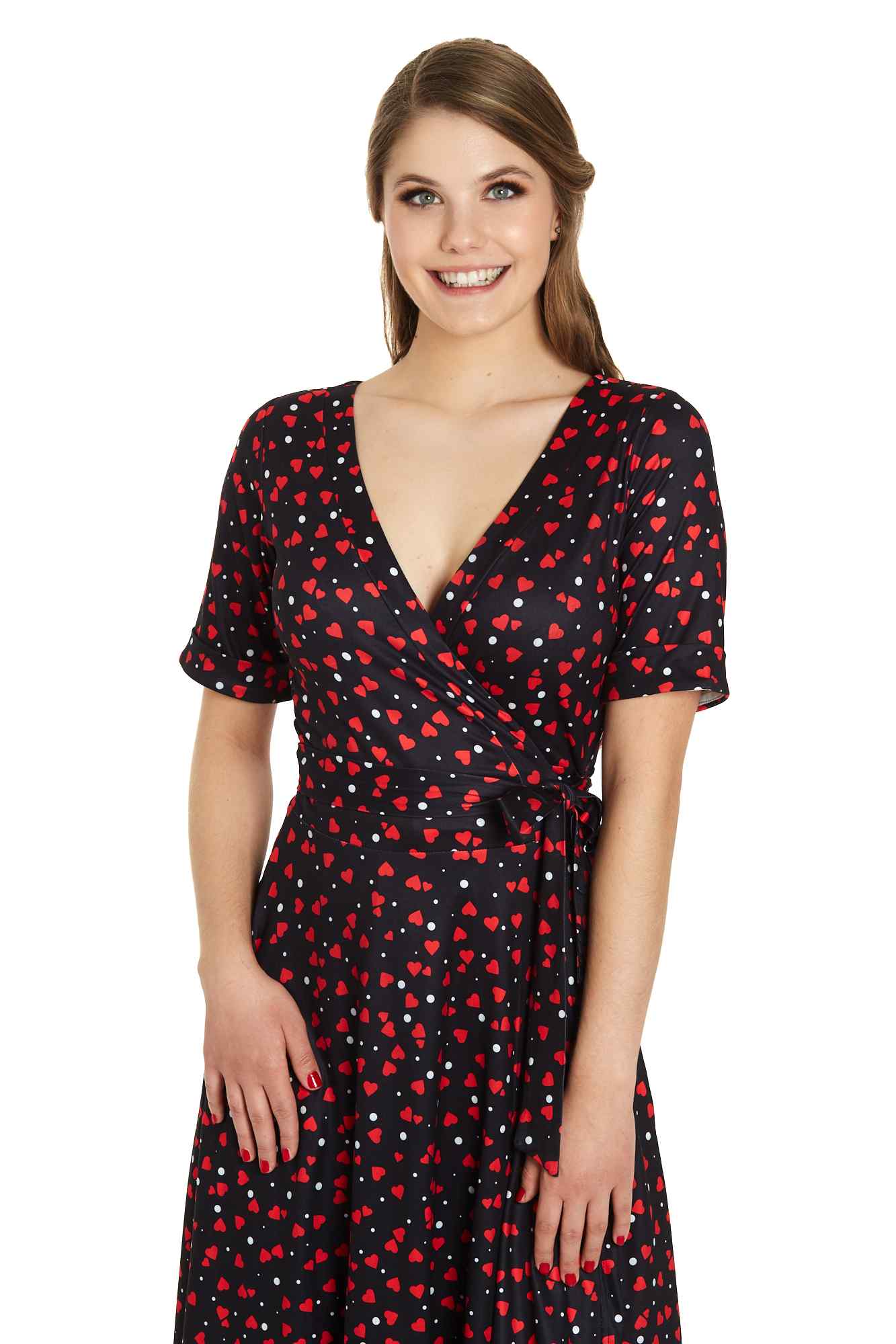 Matilda Black Heart Print Wrap Dress