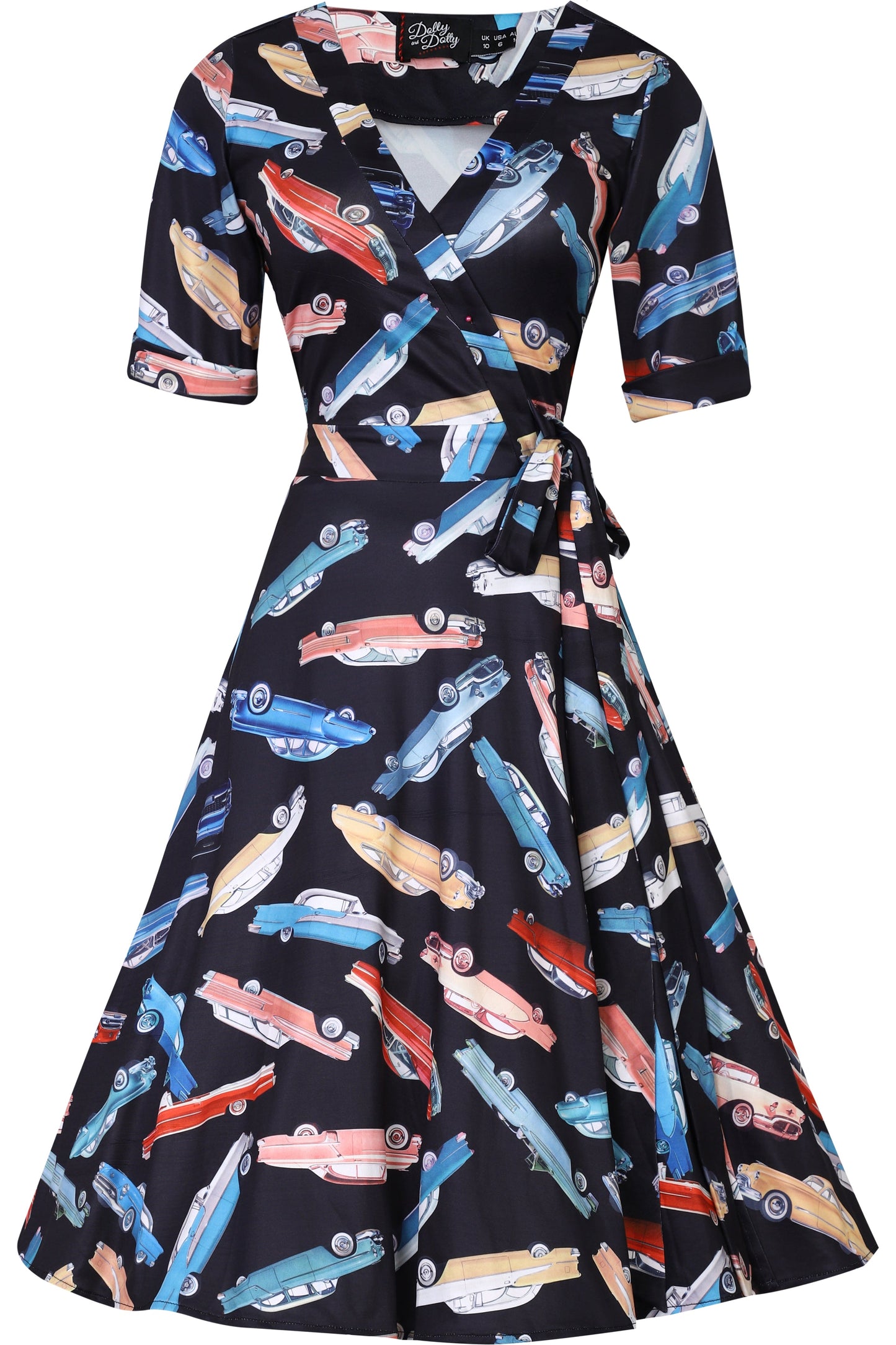 Matilda Classic Car Print Knit Wrap Dress in Black