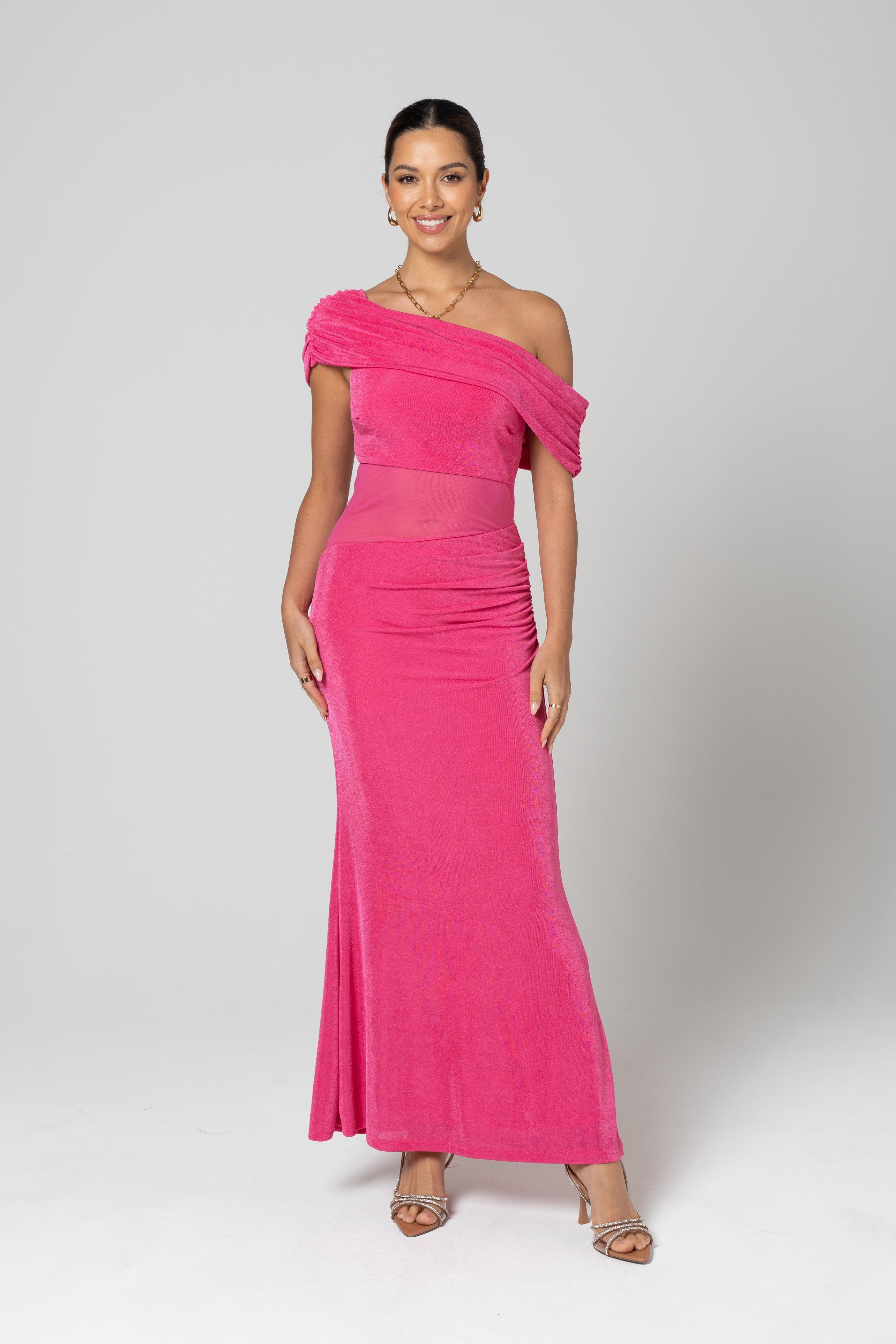 Claudette Fuschia Drop Shoulder Maxi Dress