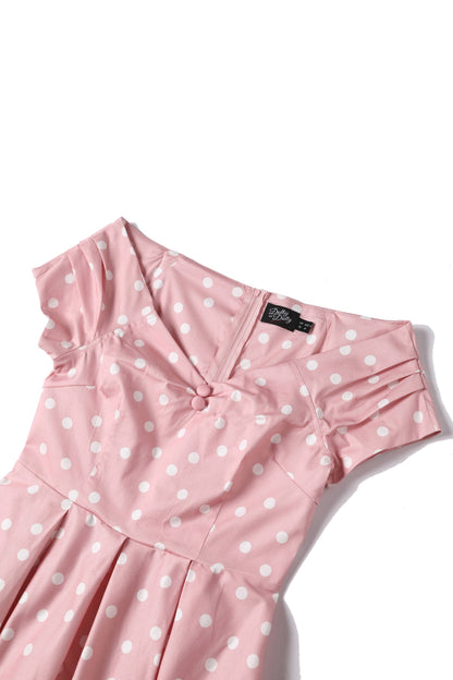 Lily Light Pink & White Polka Dot Off Shoulder Dress