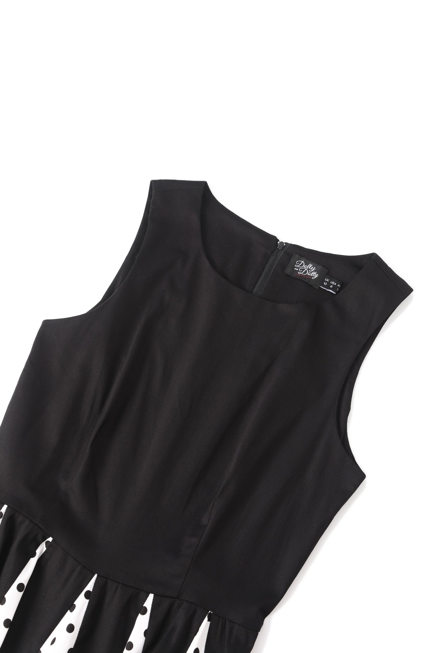 Judith Pleated Black Dress With White Polka Dots