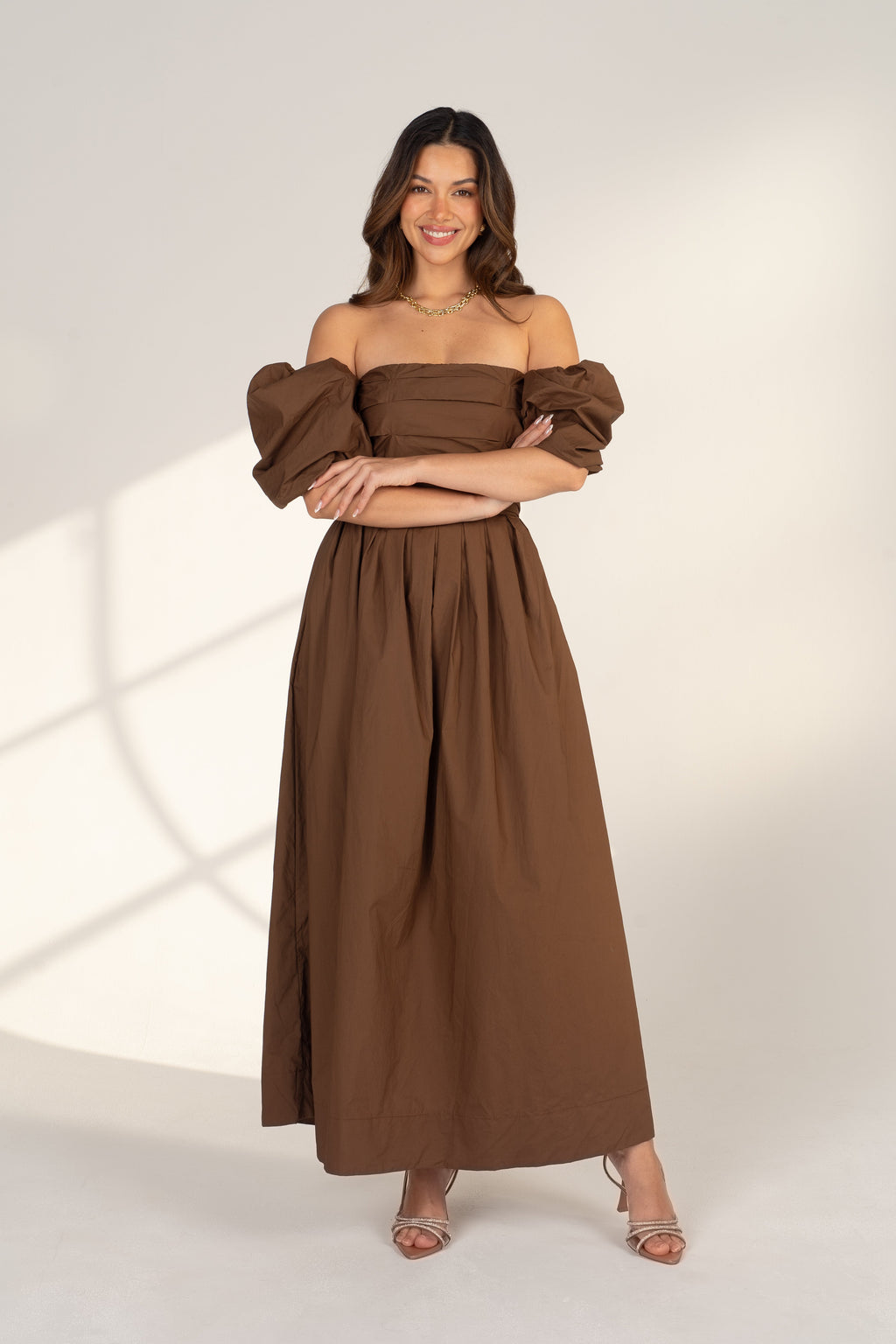 Dahlia Off Shoulder Puffed Sleeve Midi Dress