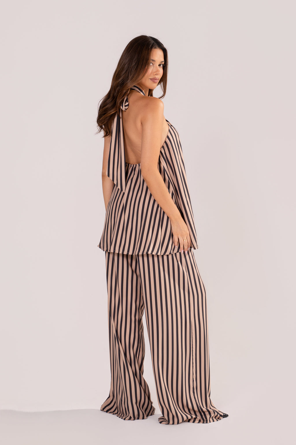 Dulcie Stripe Halter Tie Top & Wide Leg Pant Set