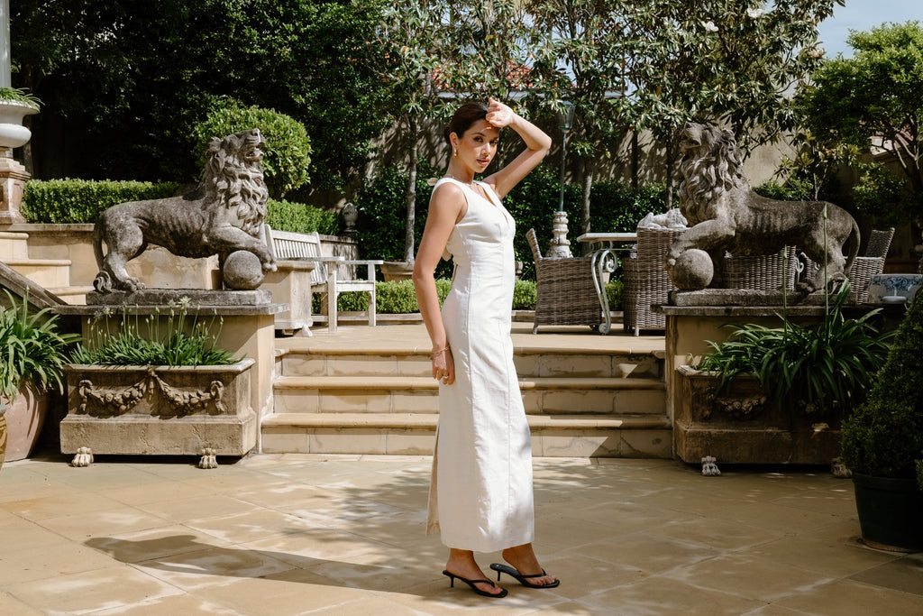 Anna Linen Midi Dress with Back Ties