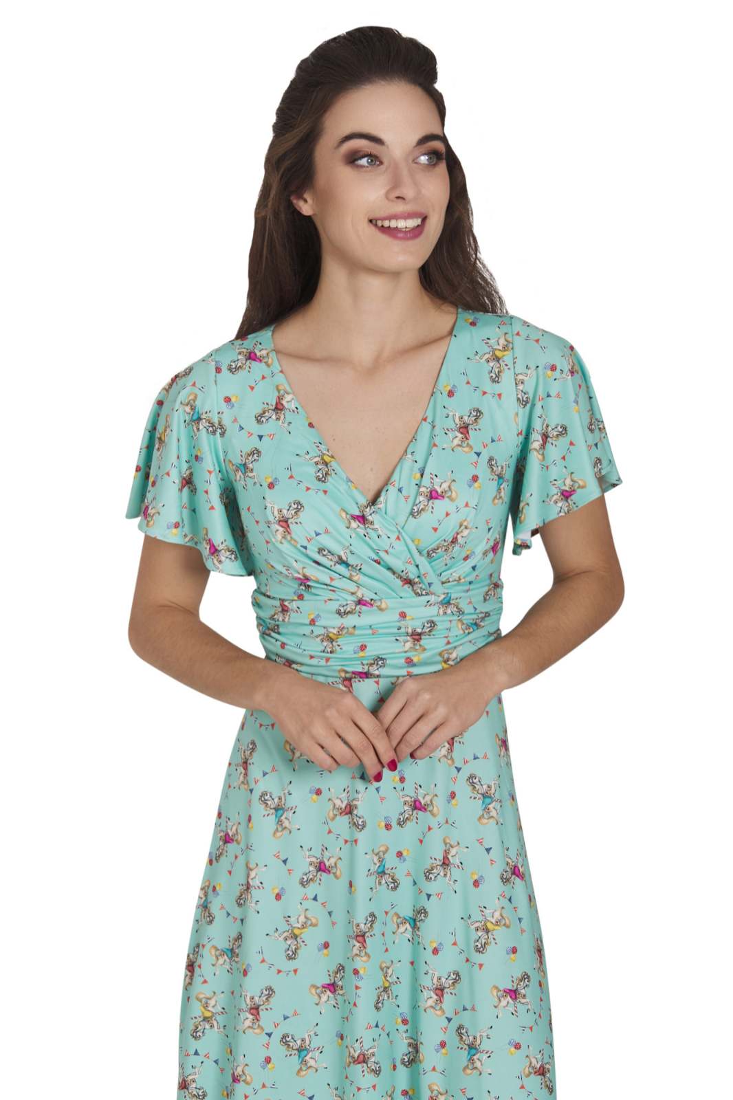 Donna Crossover Bust Turquoise Carousel Dress