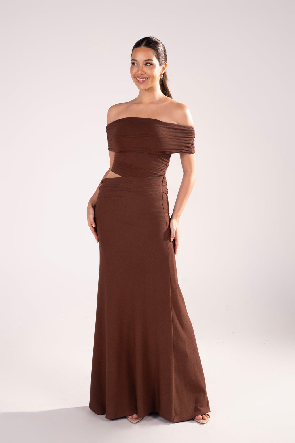 Elowen Off-Shoulder Maxi Dress with Waist Cutout