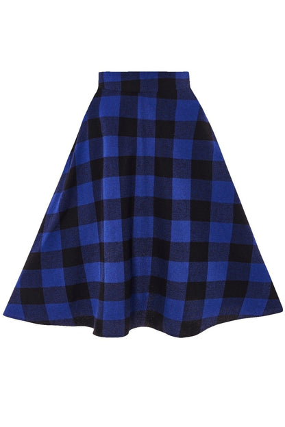 Joyce Flared Check Skirt in Blue/Black