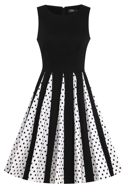 Judith Pleated Black Dress With White Polka Dots