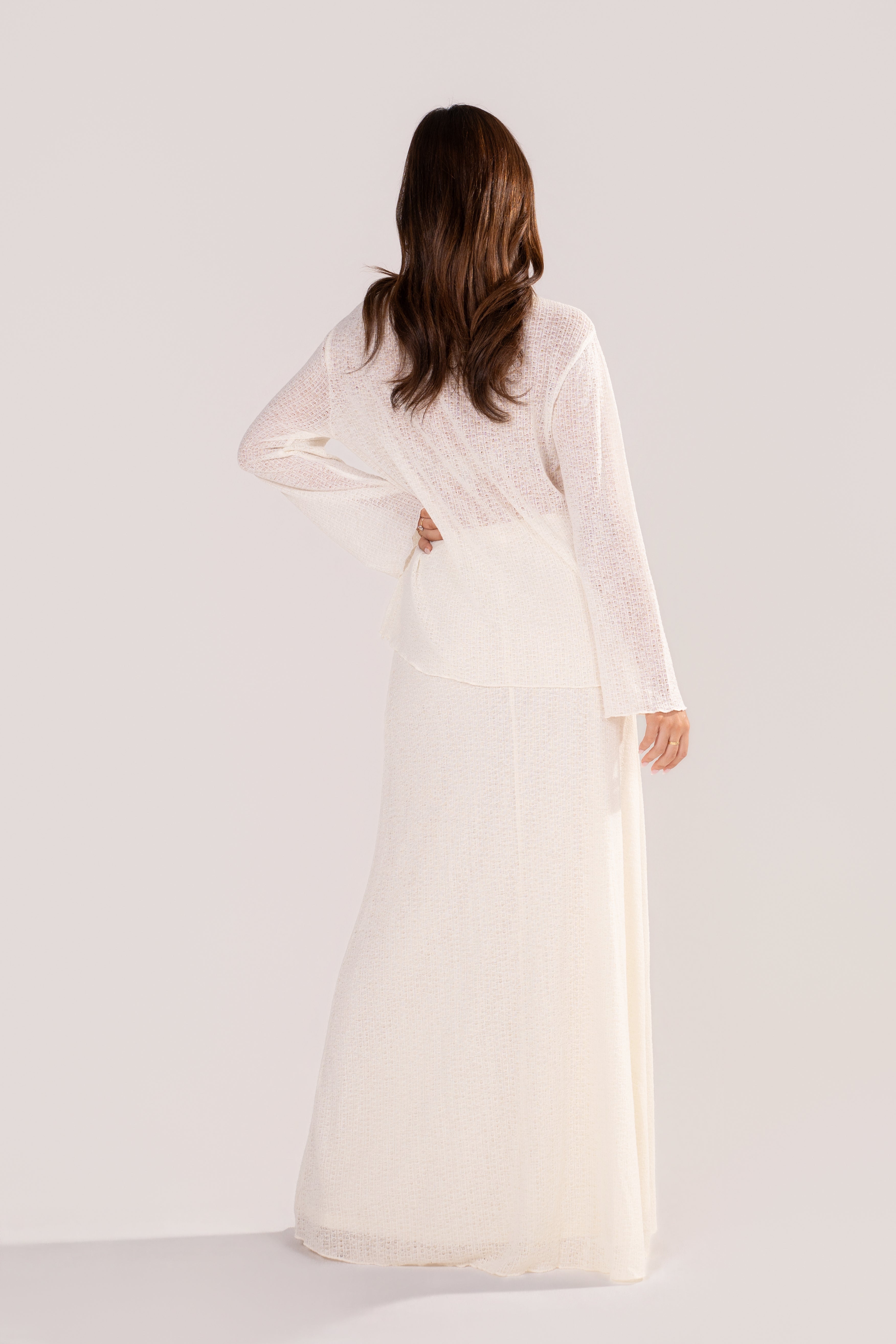 Harper Long Sleeve Cream Crochet Top & Skirt Set