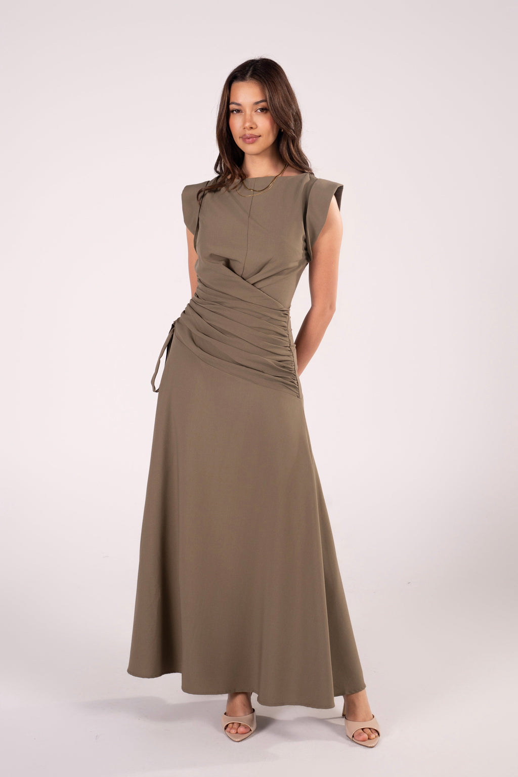 Hollis Olive Green Wrap Style Maxi Dress