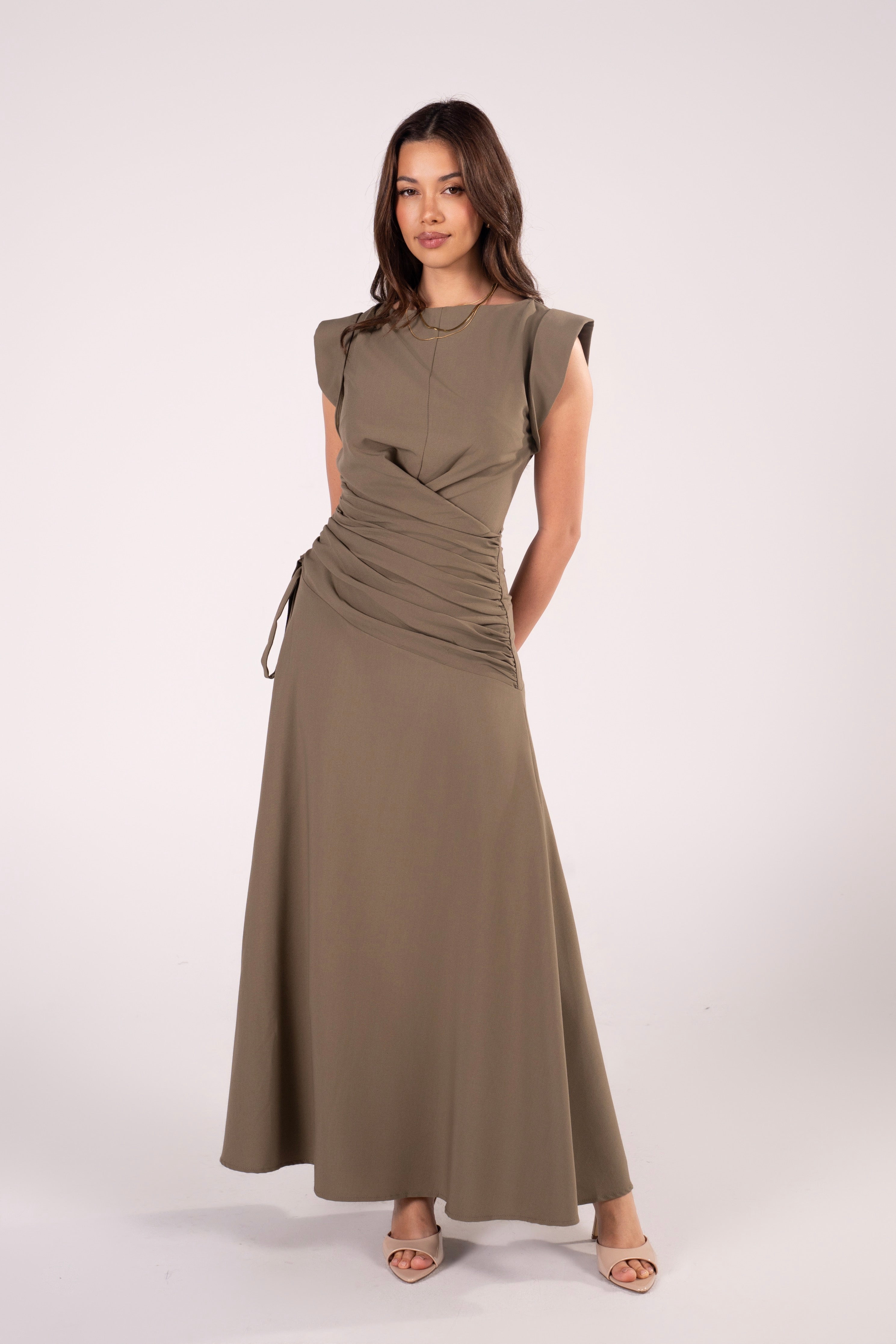 Hollis Olive Green Wrap Style Maxi Dress