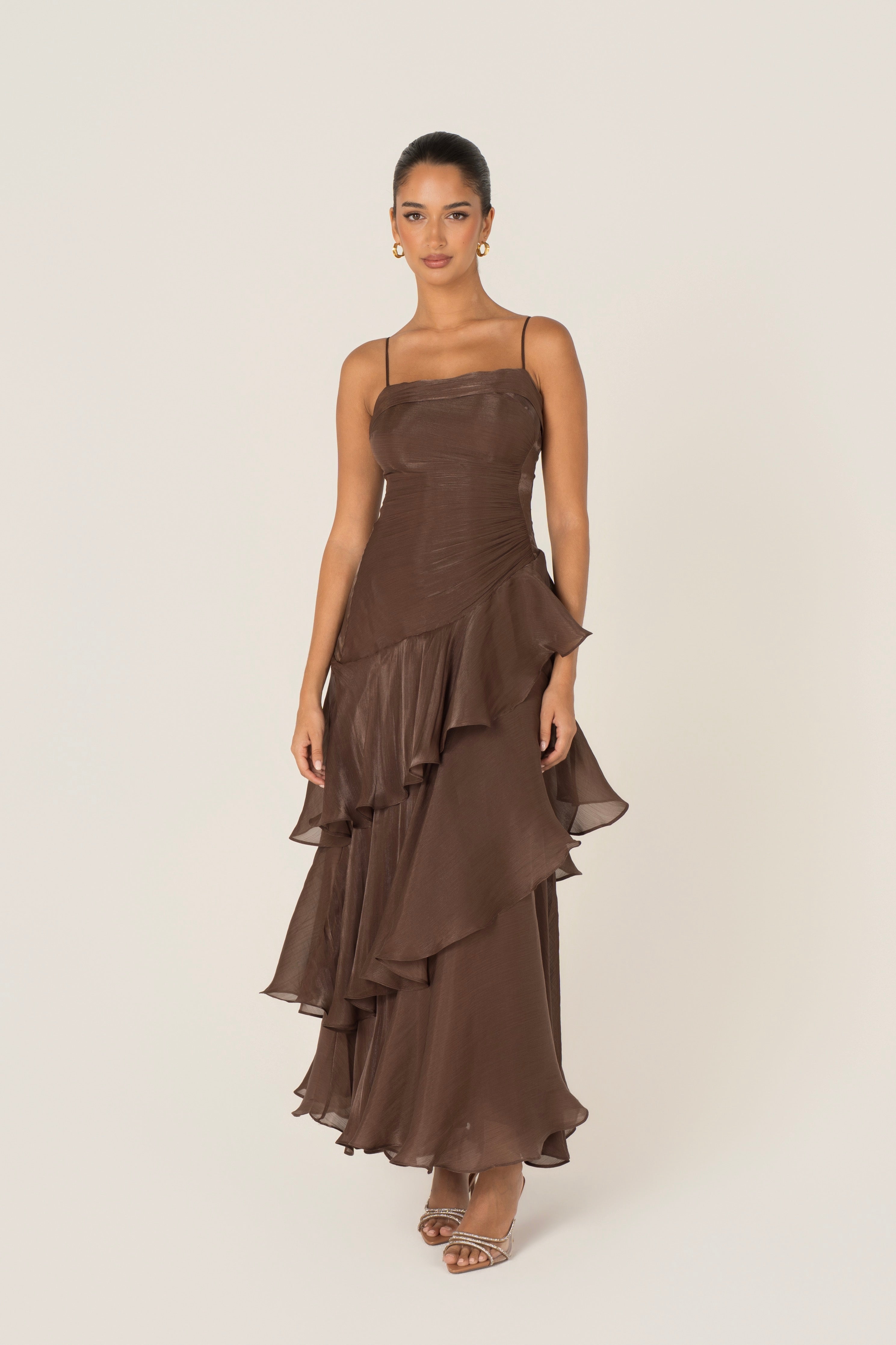 Johanna Shimmering Ruffle Maxi Dress