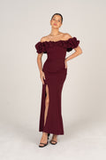 Jordan Wine Off-Shoulder Ruffle Cocktail Dress